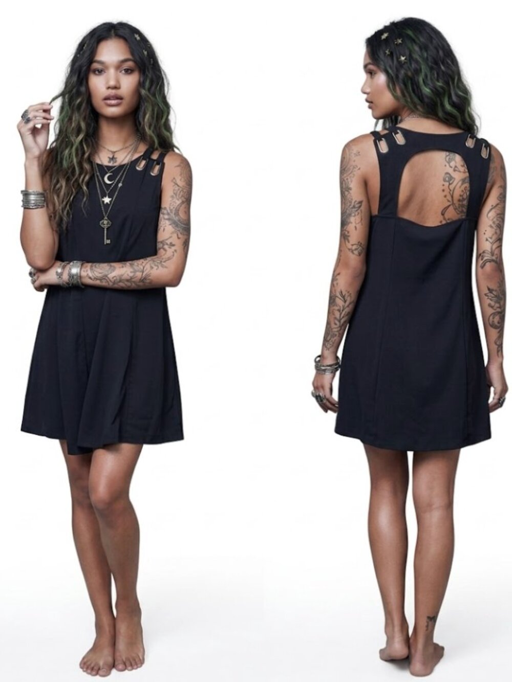 Free People | Baby Love Cut Out Back A-Line Mini Dress in Black | Size Small